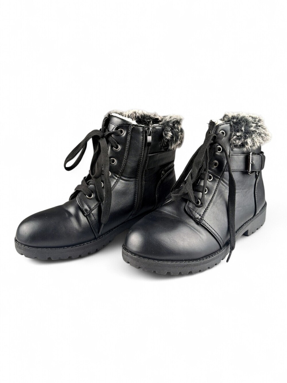 Apres by Lamo Black Faux-Fur Combat Moto Boots Sz 10